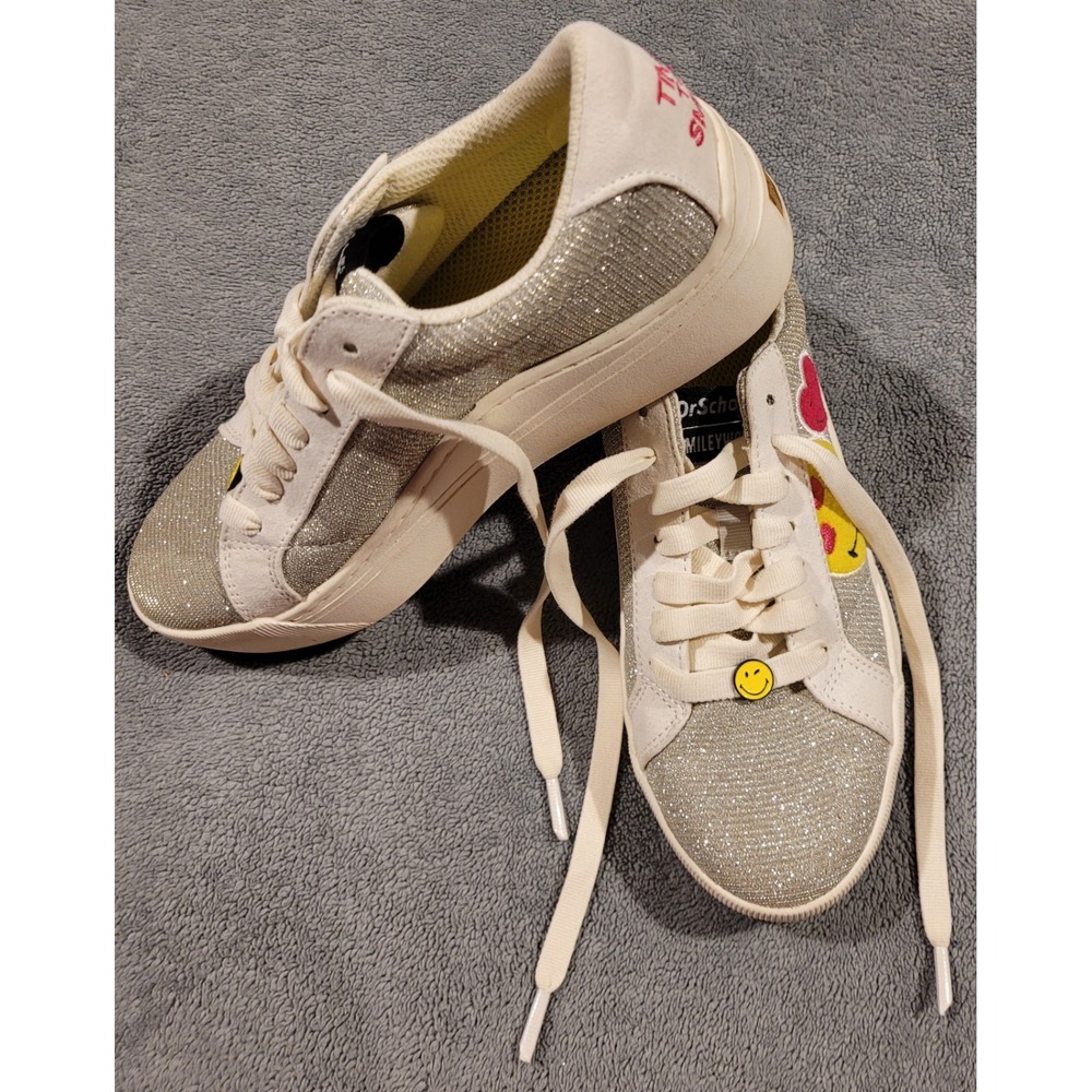 Dr. Scholl's x SmileyWorld "Time Off" Silver Glitter Sneakers – Women's Size 6M